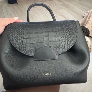 Polène Black Textured Leather Handbag